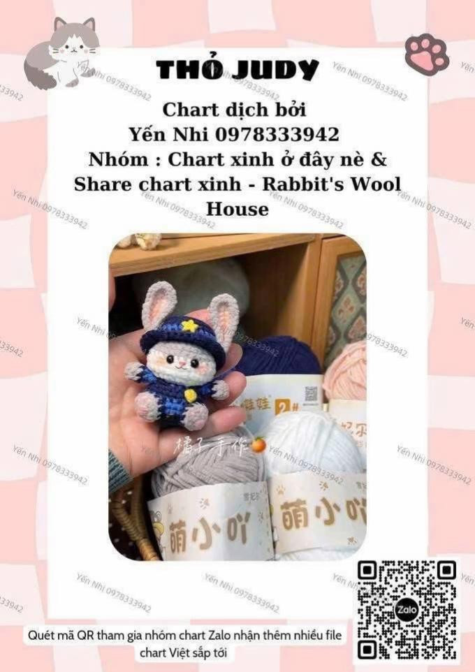 Chart móc len Thỏ Judy cảnh sát - Zootopia