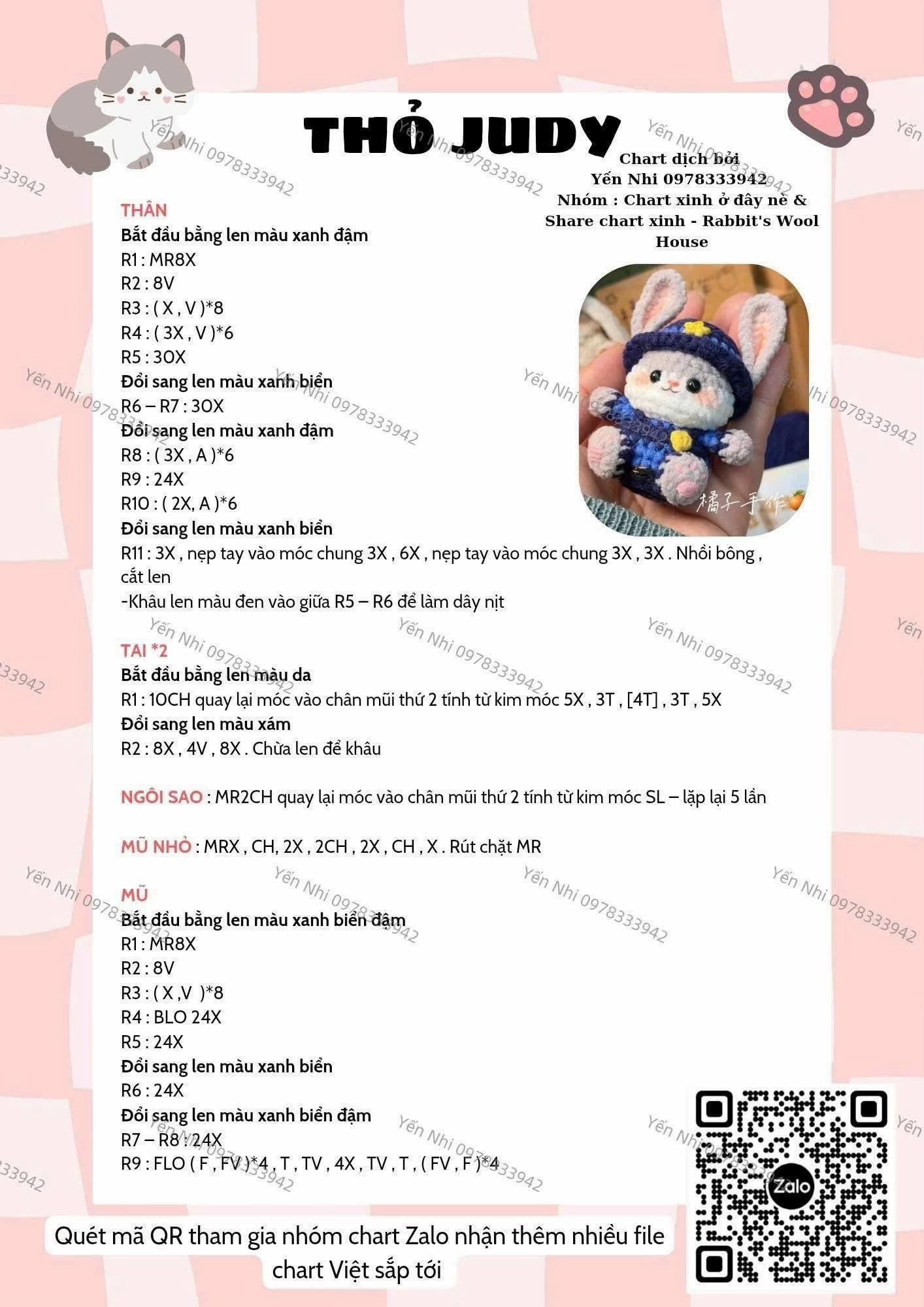 Chart móc len Thỏ Judy cảnh sát - Zootopia