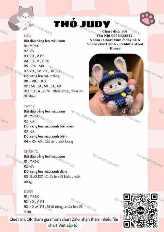 Chart móc len Thỏ Judy cảnh sát - Zootopia