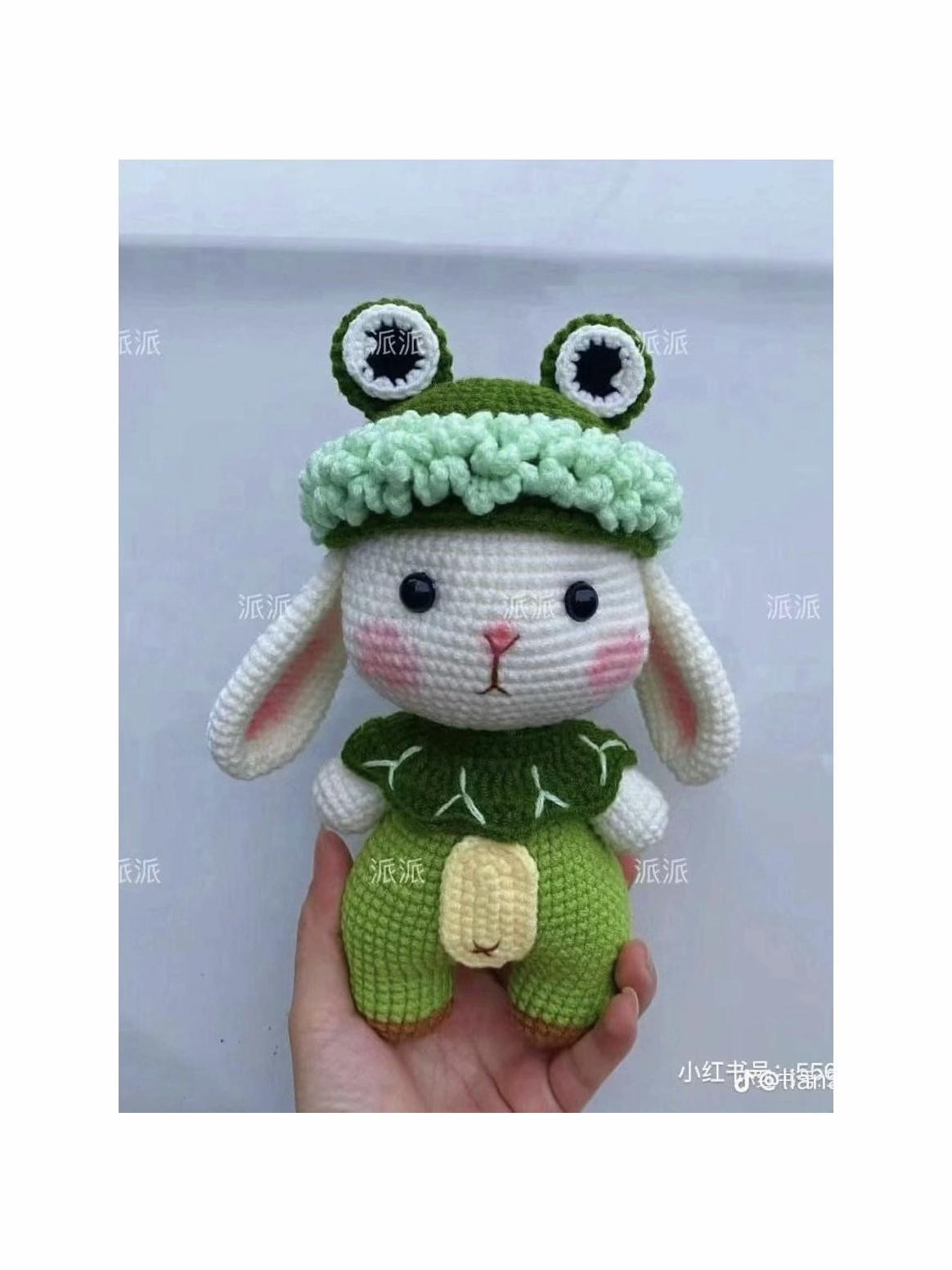 Chart Móc Len Thỏ Mặc Đồ Ếch: Hướng Dẫn Chi Tiết Móc Chân, Thân, Đầu Trắng, Mũ, Cánh Tay Và Tai Thỏ