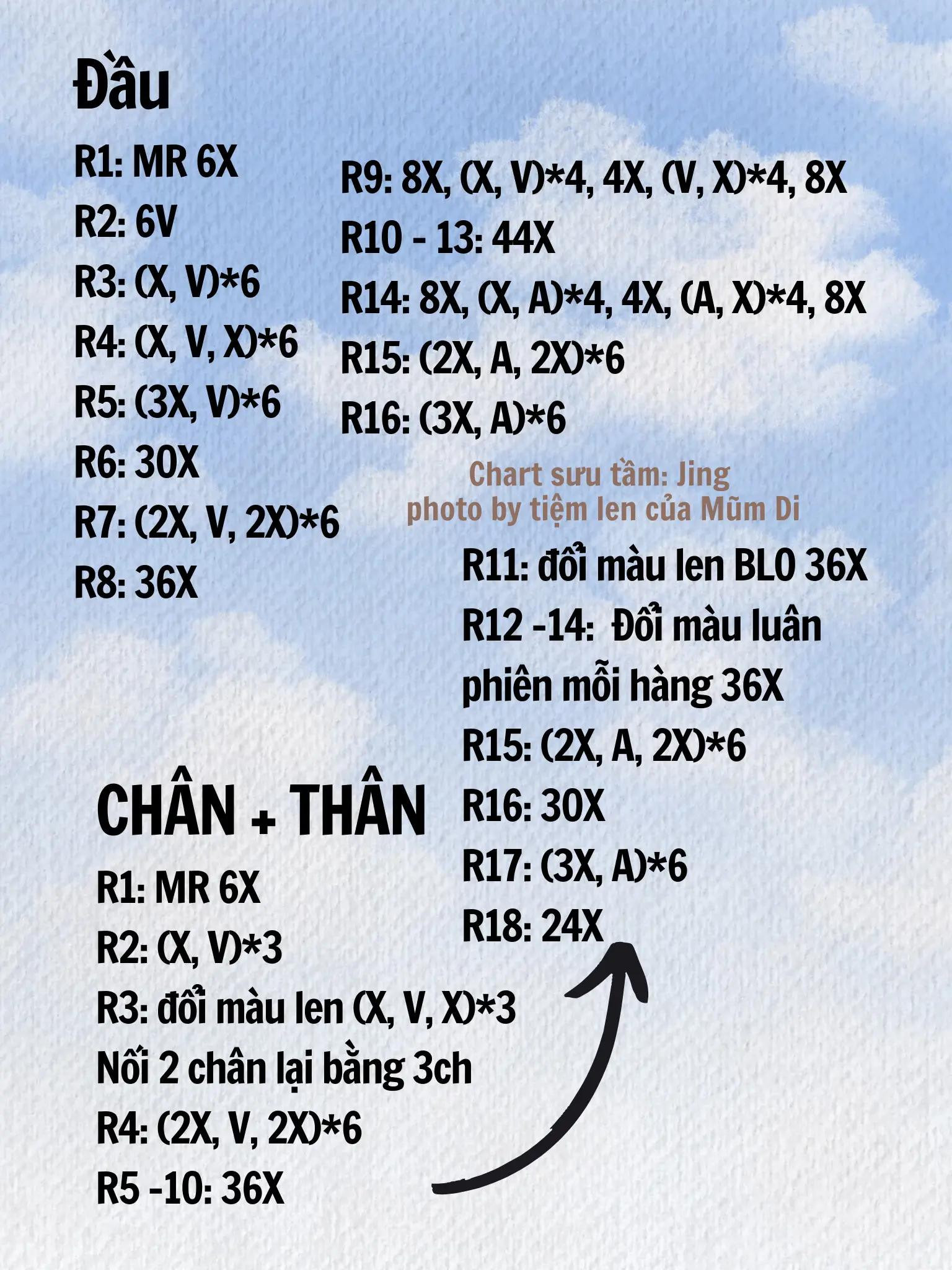 Chart móc len thỏ mặc váy hồng, áo caro đen trắng