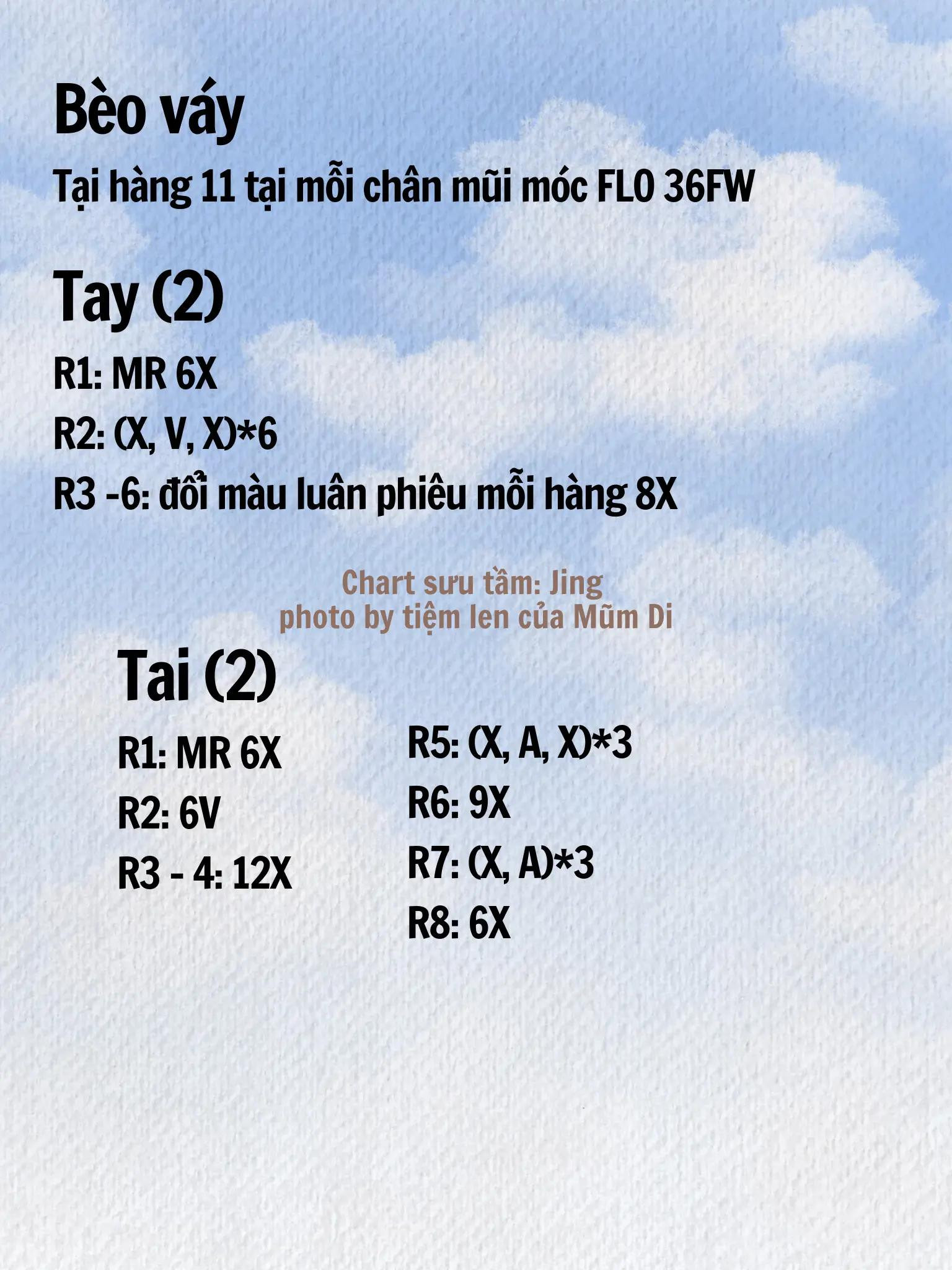 Chart móc len thỏ mặc váy hồng, áo caro đen trắng