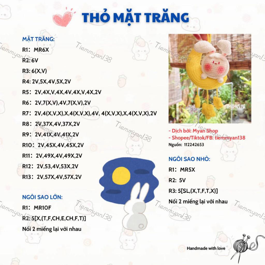 Chart Móc Len Thỏ Mặt Trăng - Hướng Dẫn Chi Tiết Móc Thỏ Trắng, Gấu Đen Ngồi Trên Trăng Và Ngôi Sao