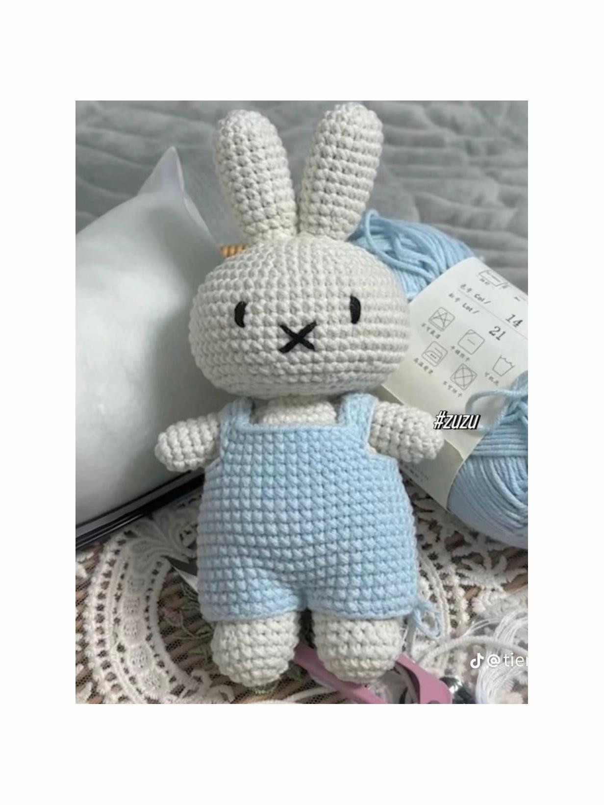 Chart móc len Thỏ Miffy dễ thương màu trắng và xanh, hướng dẫn chi tiết từng phần