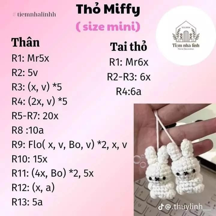 Chart Móc Len Thỏ Miffy Size Mini