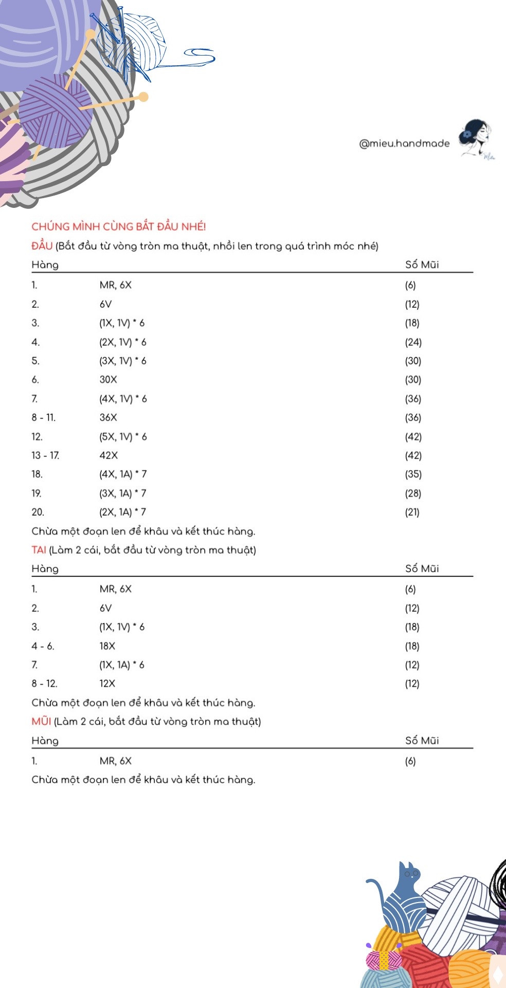Chart Móc Len Thỏ Ngủ Lì (Sleepy Bunny) - Hướng Dẫn Chi Tiết Từng Hàng