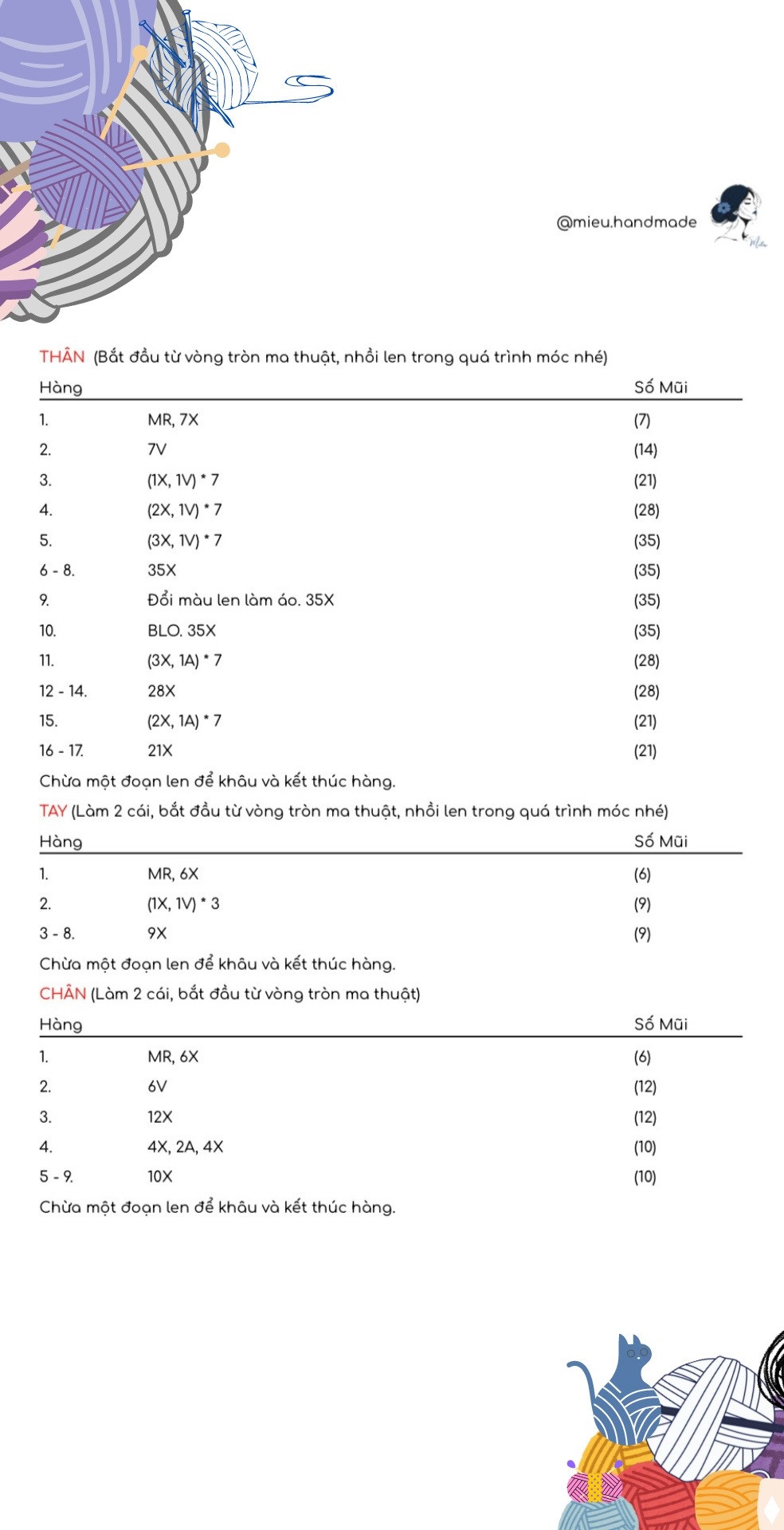 Chart Móc Len Thỏ Ngủ Lì (Sleepy Bunny) - Hướng Dẫn Chi Tiết Từng Hàng
