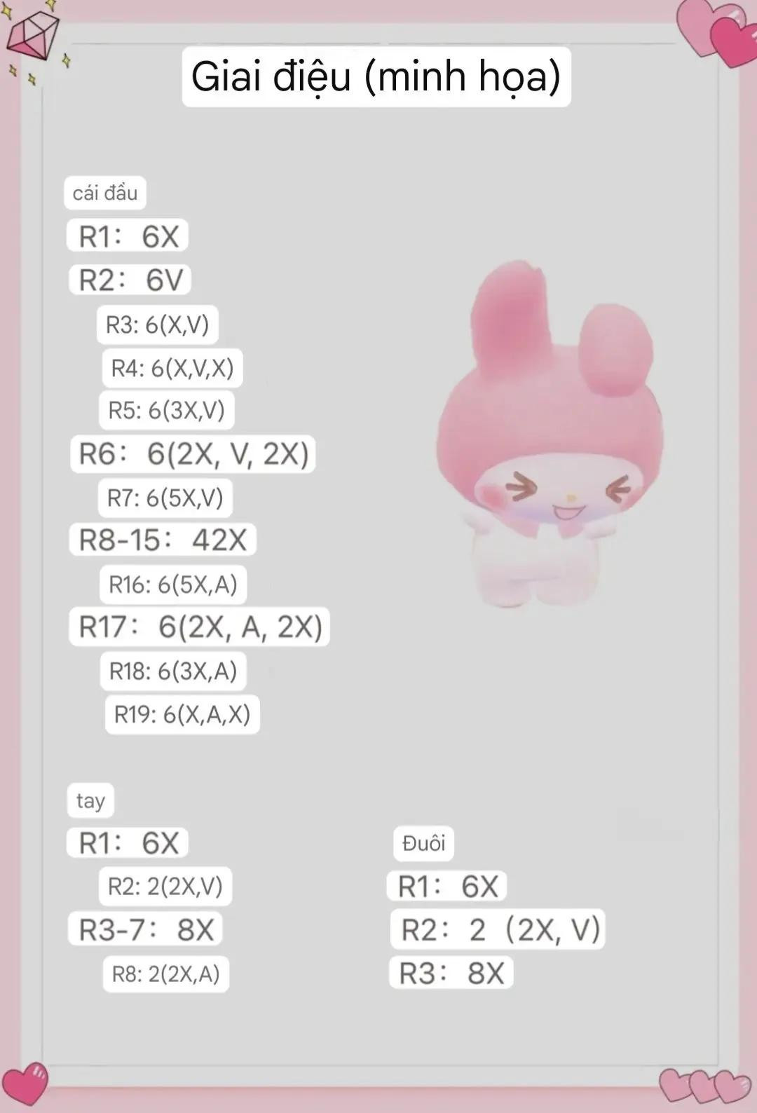 Chart Móc Len Thỏ Nơ: Hướng Dẫn Chi Tiết Cách Móc Búp Bê Thỏ Dễ Thương Màu Hồng Trắng