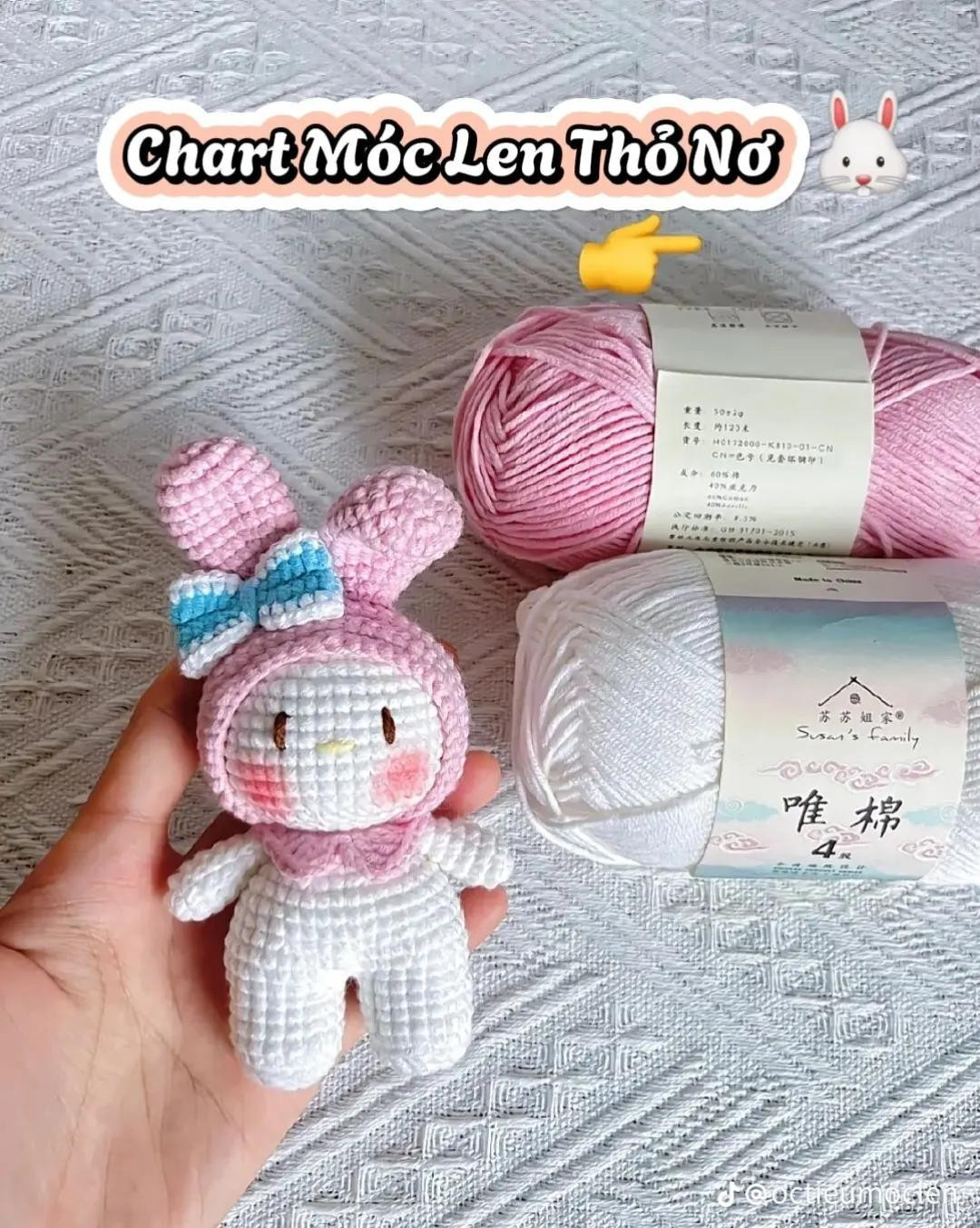 Chart Móc Len Thỏ Nơ: Hướng Dẫn Chi Tiết Cách Móc Búp Bê Thỏ Dễ Thương Màu Hồng Trắng