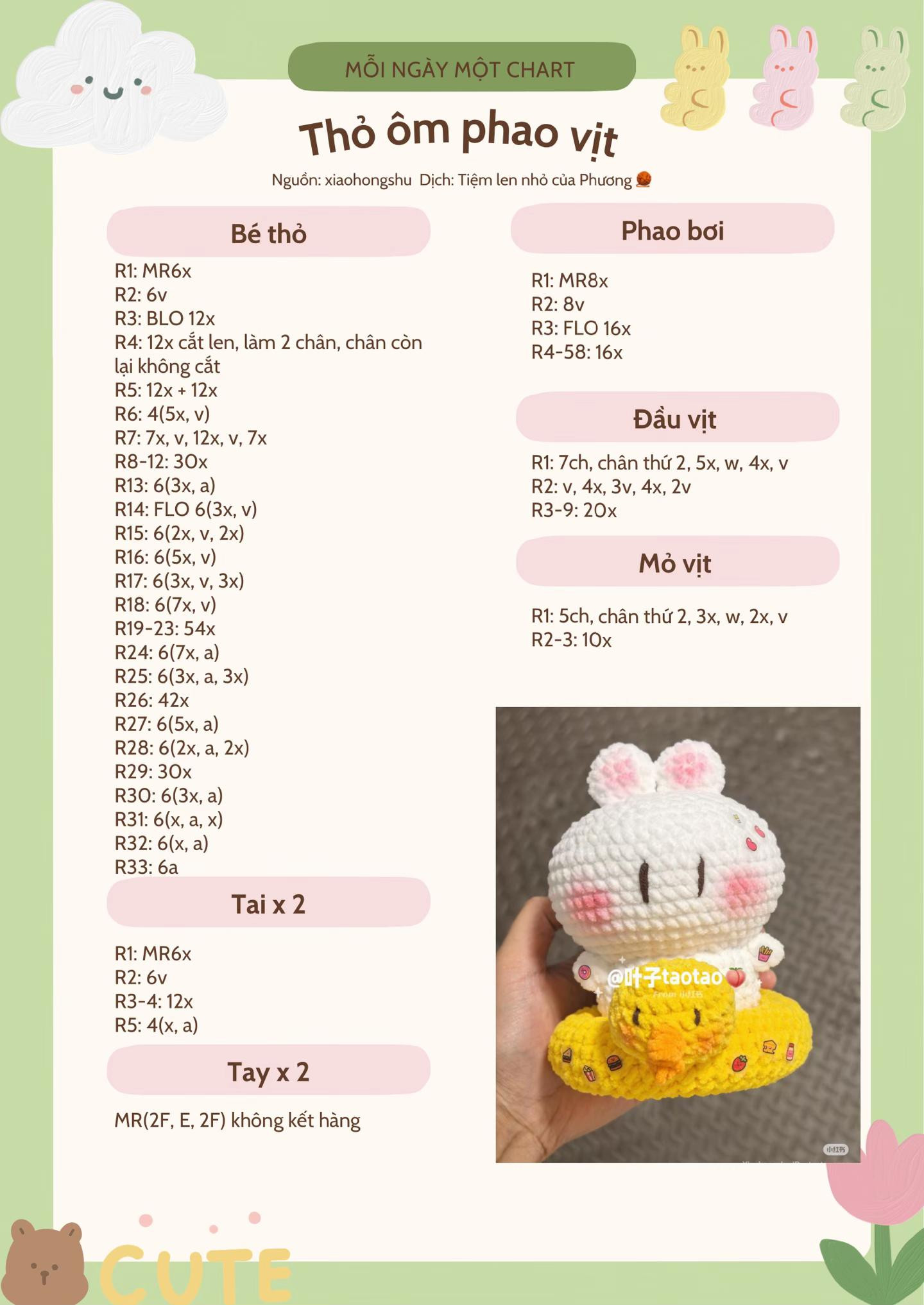Chart Móc Len Thỏ Ôm Phao Vịt Ngủ