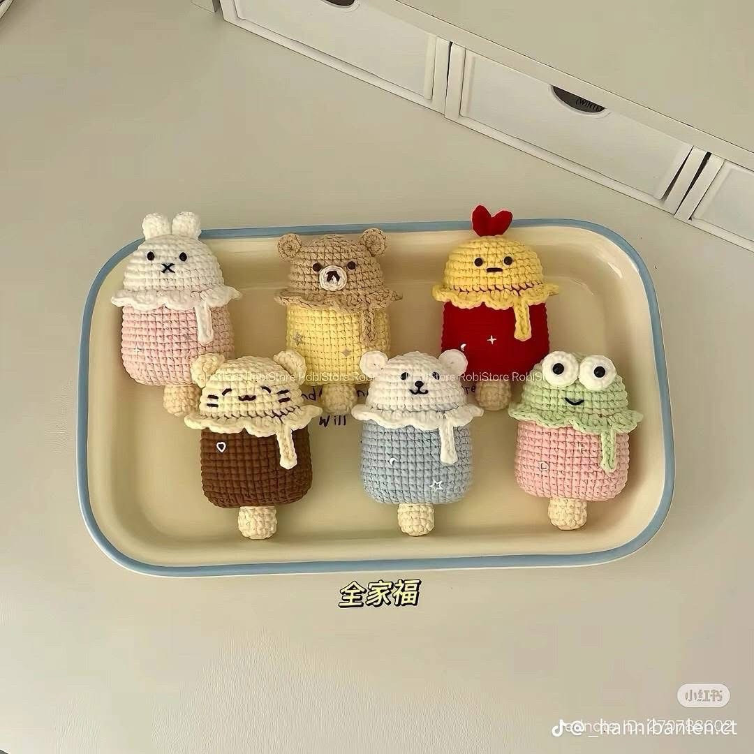 Chart móc len Thỏ ôm phao vịt và que kem nhiều nhân vật