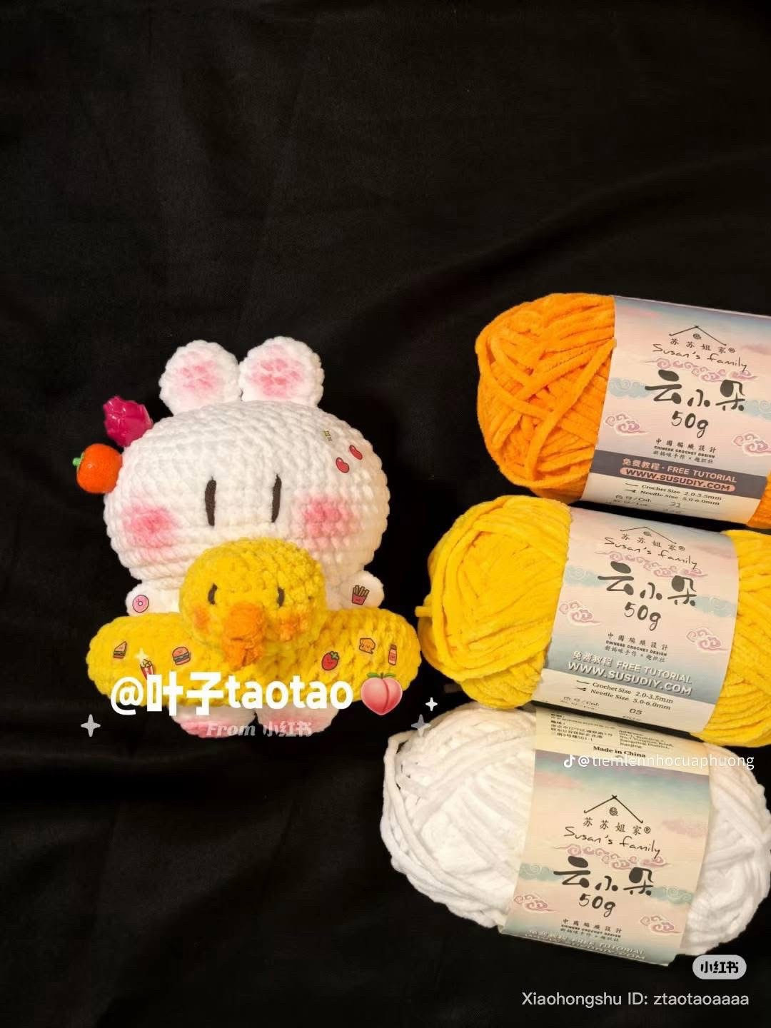 Chart móc len Thỏ ôm phao vịt và que kem nhiều nhân vật