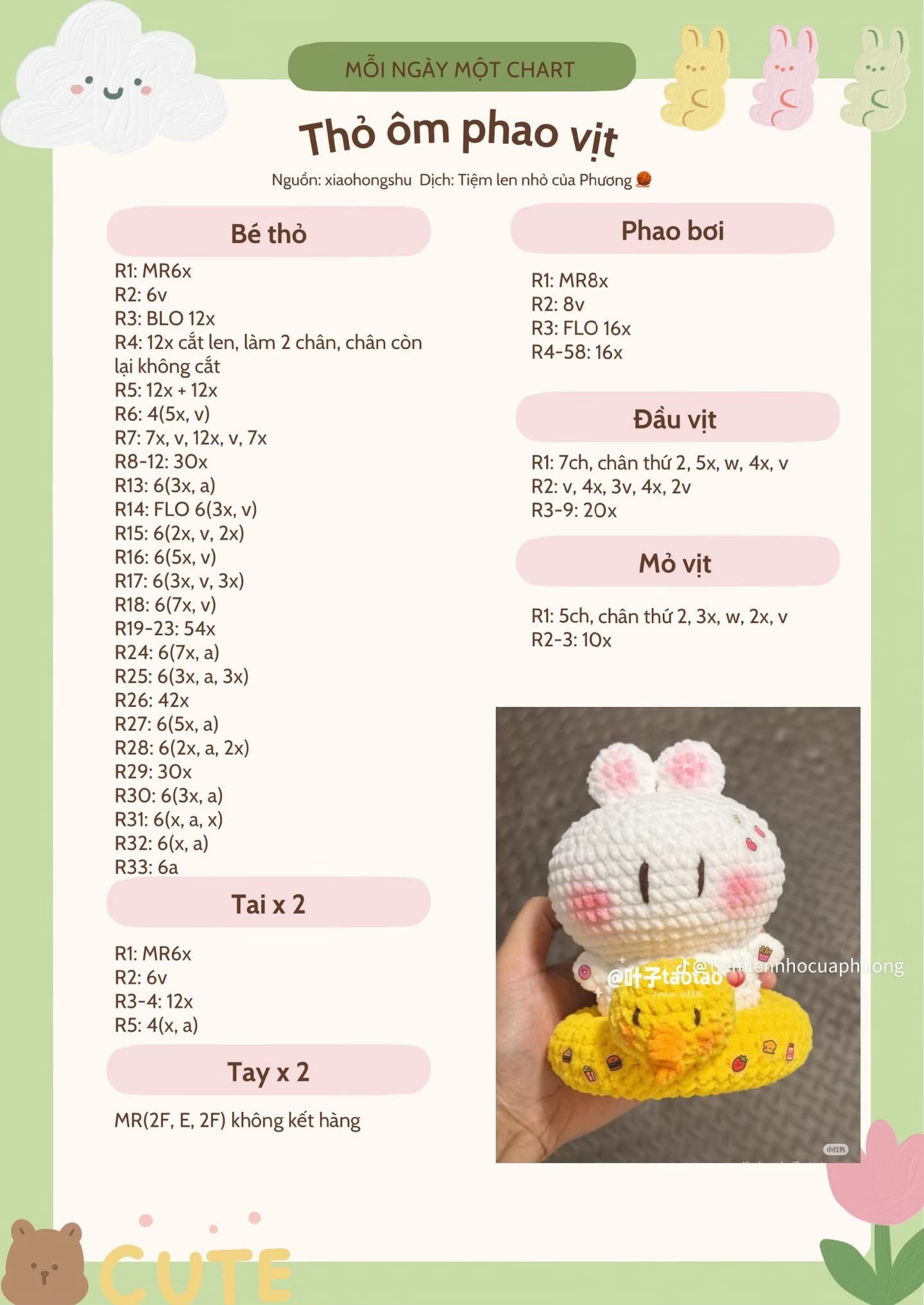 Chart móc len Thỏ ôm phao vịt và que kem nhiều nhân vật