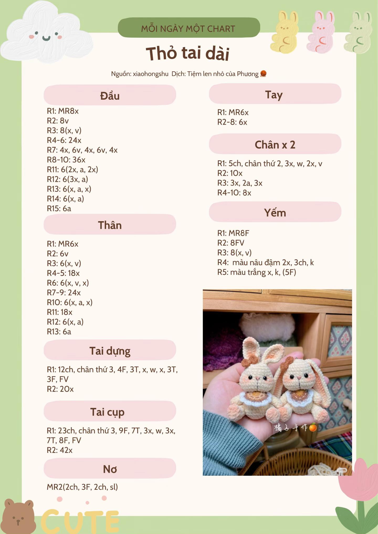 Chart Móc Len Thỏ Tai Dài Dễ Thương Màu Kem