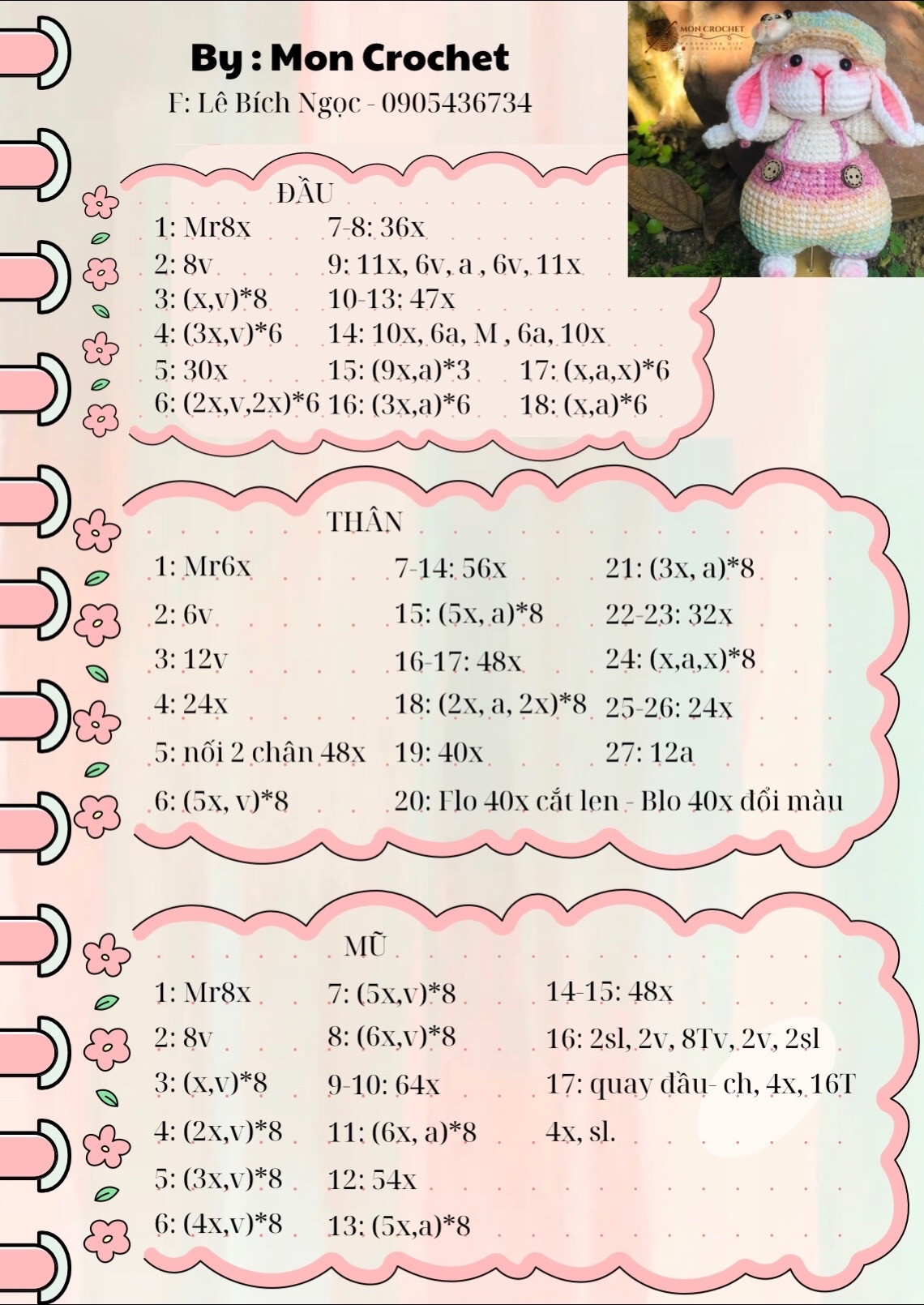 Chart móc len Thỏ Tang Tang đội mũ nôi