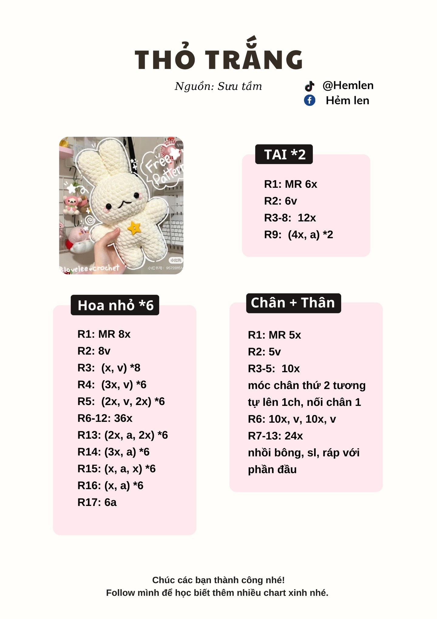 Chart Móc Len Thỏ Trắng - Hướng dẫn chi tiết từng hàng