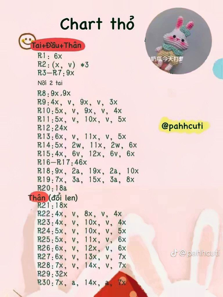 Chart móc len thỏ treo khóa dễ thương