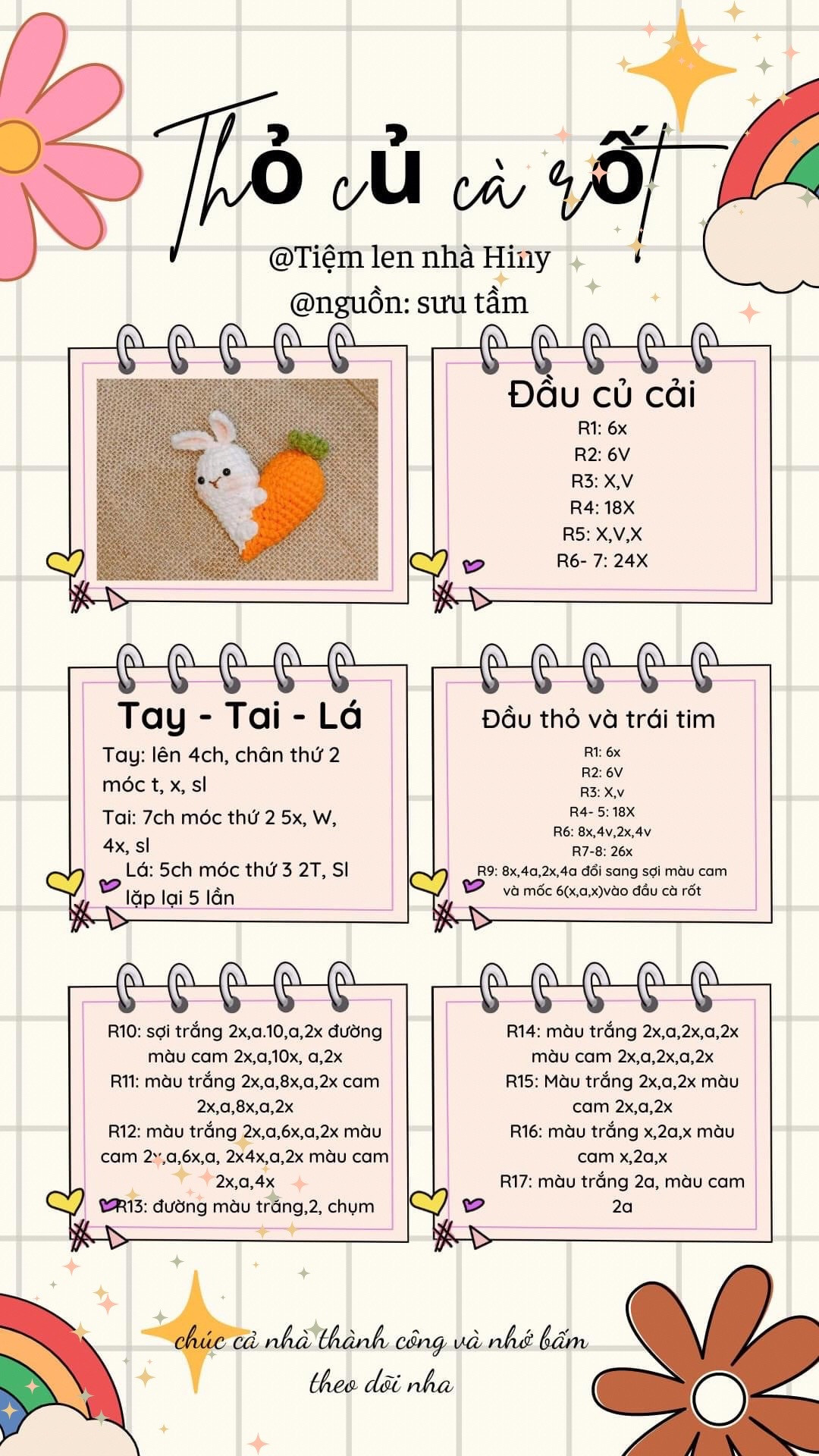 Chart Móc Len Thỏ Và Củ Cà Rốt Hình Trái Tim