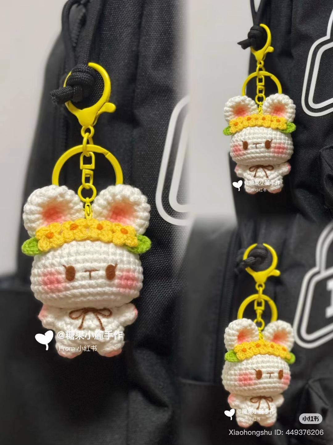 Chart móc len Thỏ xinh đội vòng hoa vàng