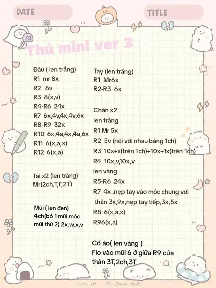 Chart móc len Thú mini ver 3: Gấu, Ngỗng, Bò
