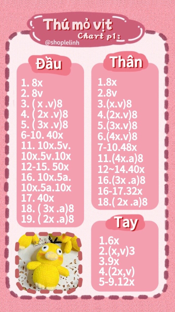 Chart móc len thú mỏ vịt màu vàng