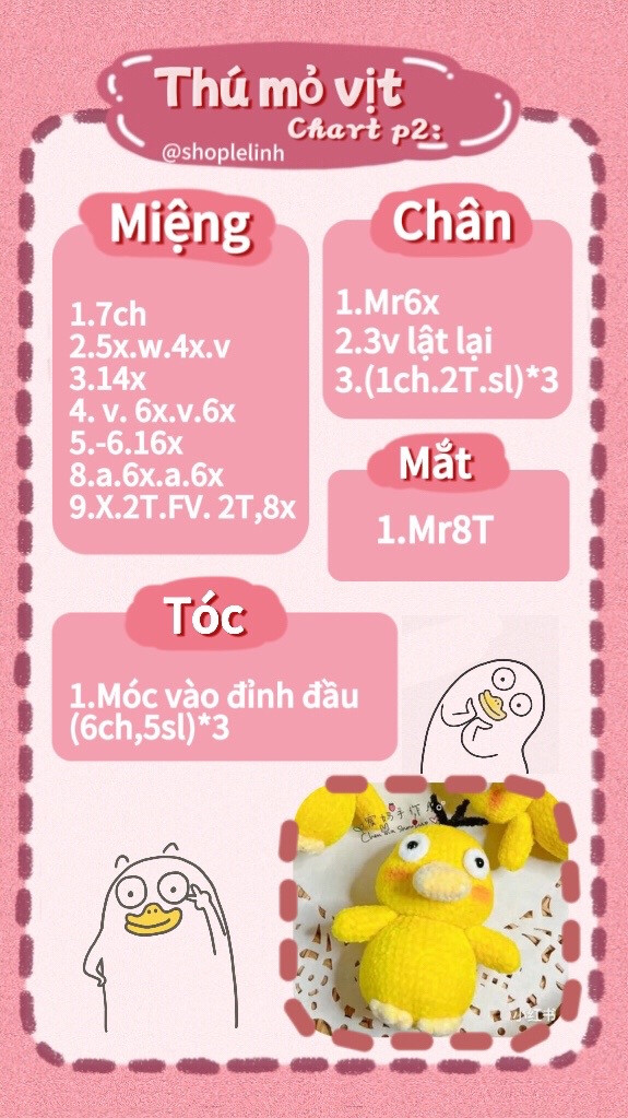 Chart móc len thú mỏ vịt màu vàng