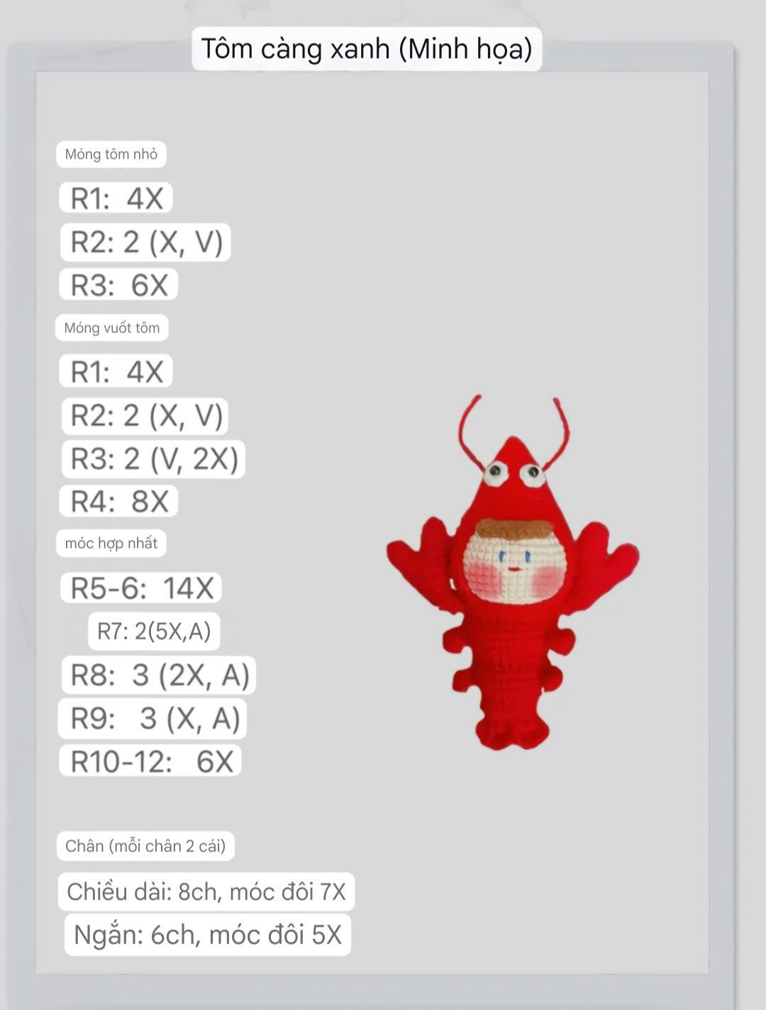 Chart Móc Len Tôm Càng Đỏ Dễ Thương