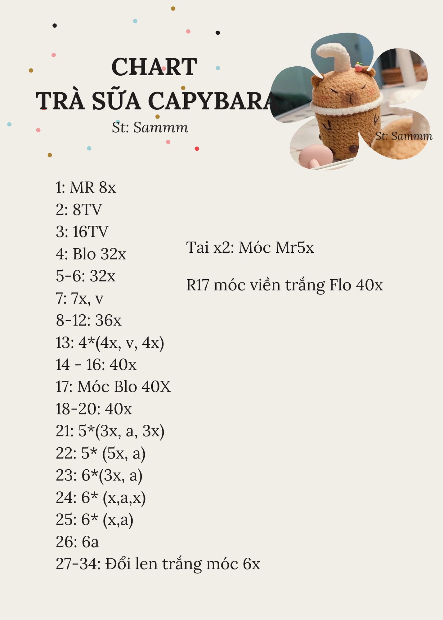 Chart móc len Trà sữa Capybara dễ thương