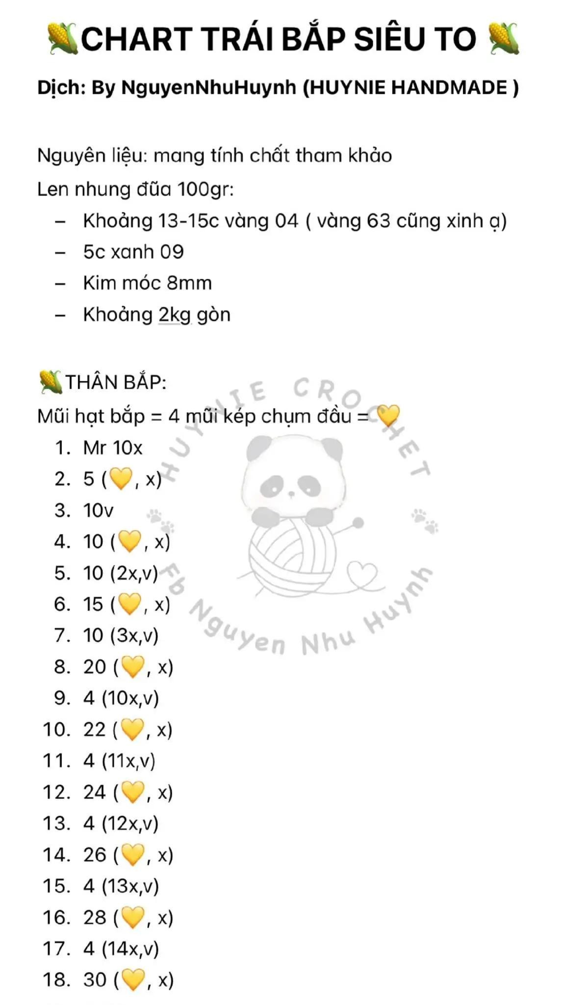 Chart móc len trái bắp siêu to màu vàng và xanh lá