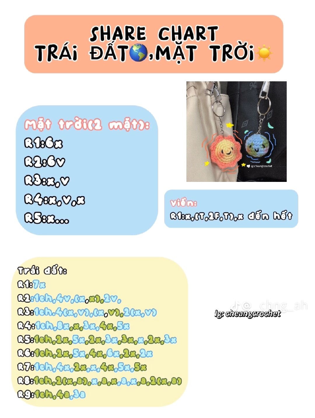 Chart móc len Trái Đất và Mặt Trời dễ thương