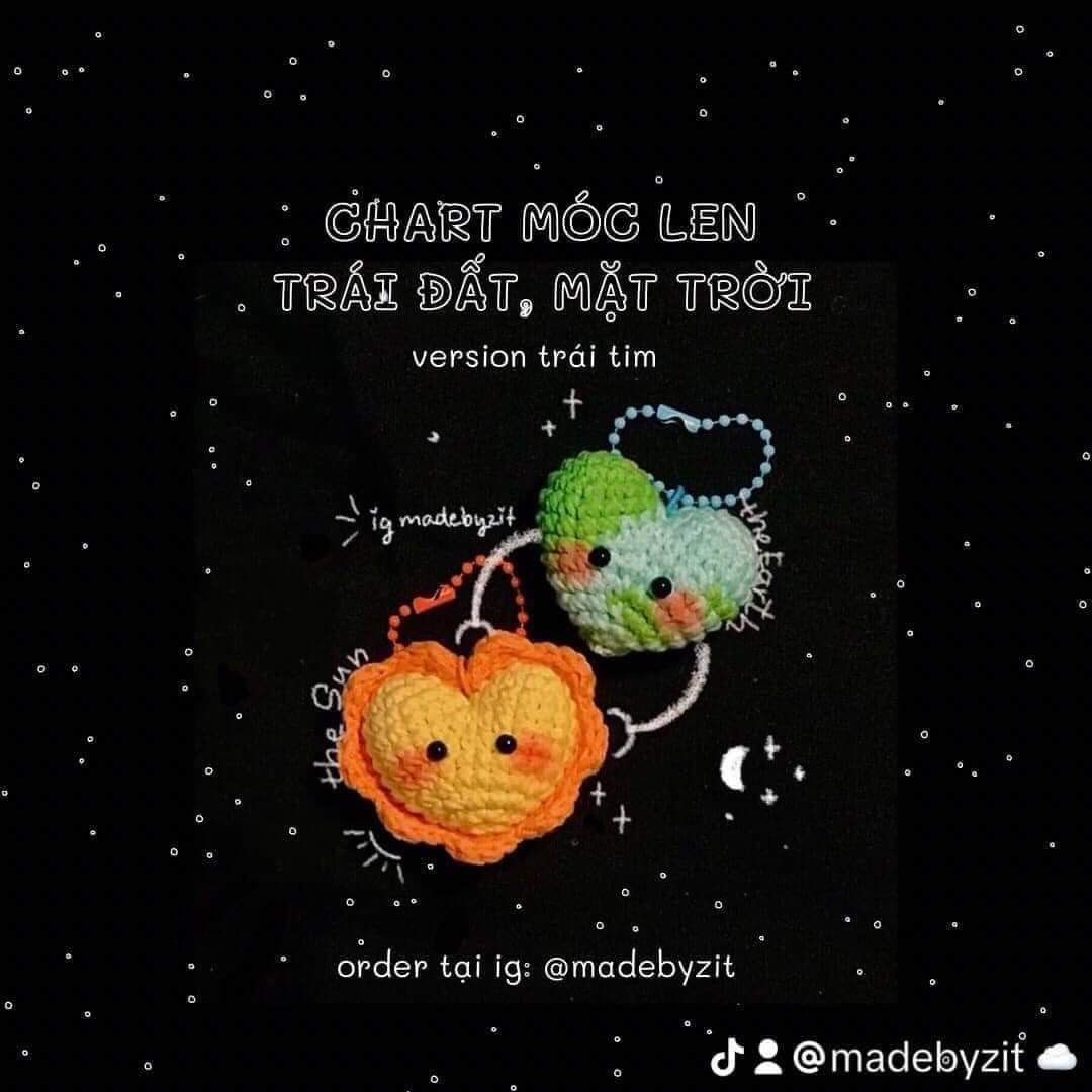 Chart móc len Trái Đất và Mặt Trời hình trái tim dễ thương