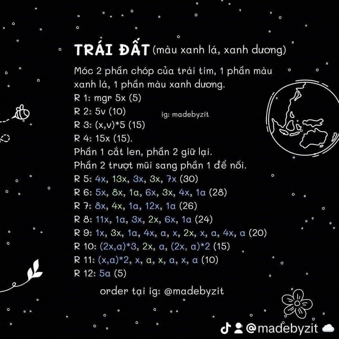Chart móc len Trái Đất và Mặt Trời hình trái tim dễ thương