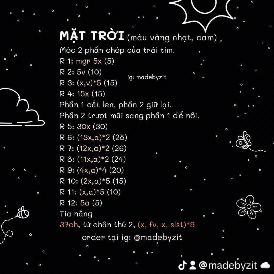 Chart móc len Trái Đất và Mặt Trời hình trái tim dễ thương