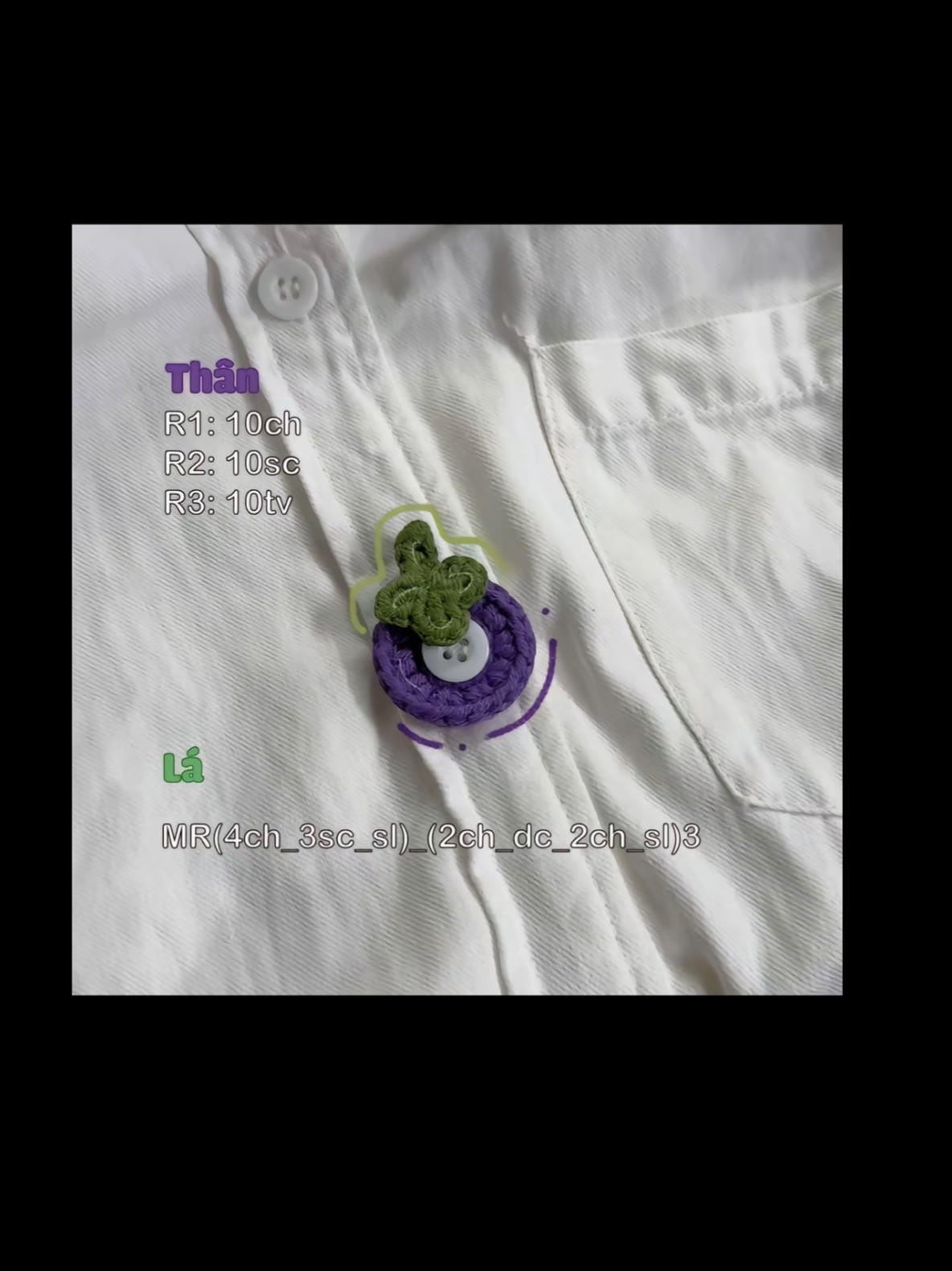 Chart móc len trang trí cúc áo hình trái cây và quả cầu