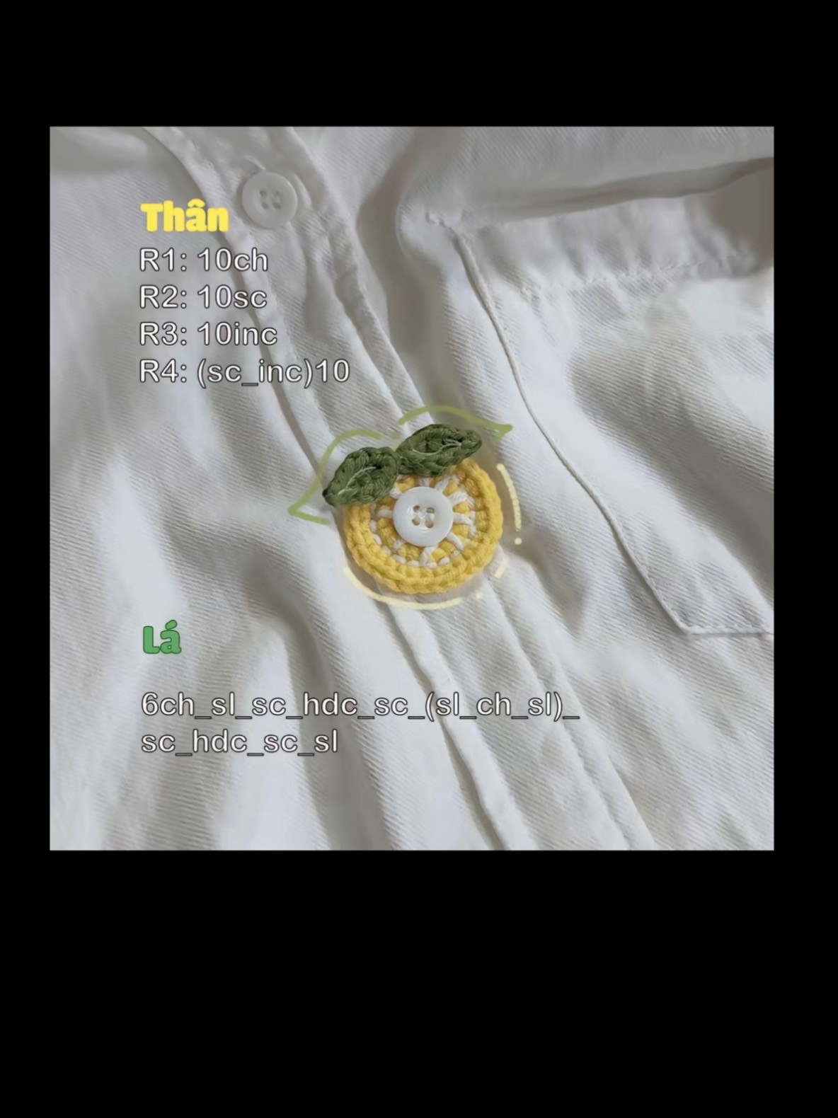 Chart móc len trang trí cúc áo hình trái cây và quả cầu