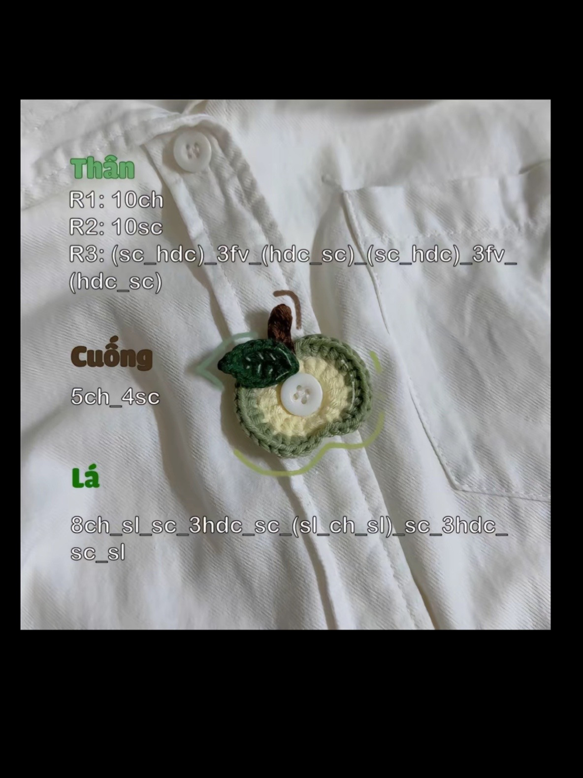 Chart móc len trang trí cúc áo hình trái cây và quả cầu