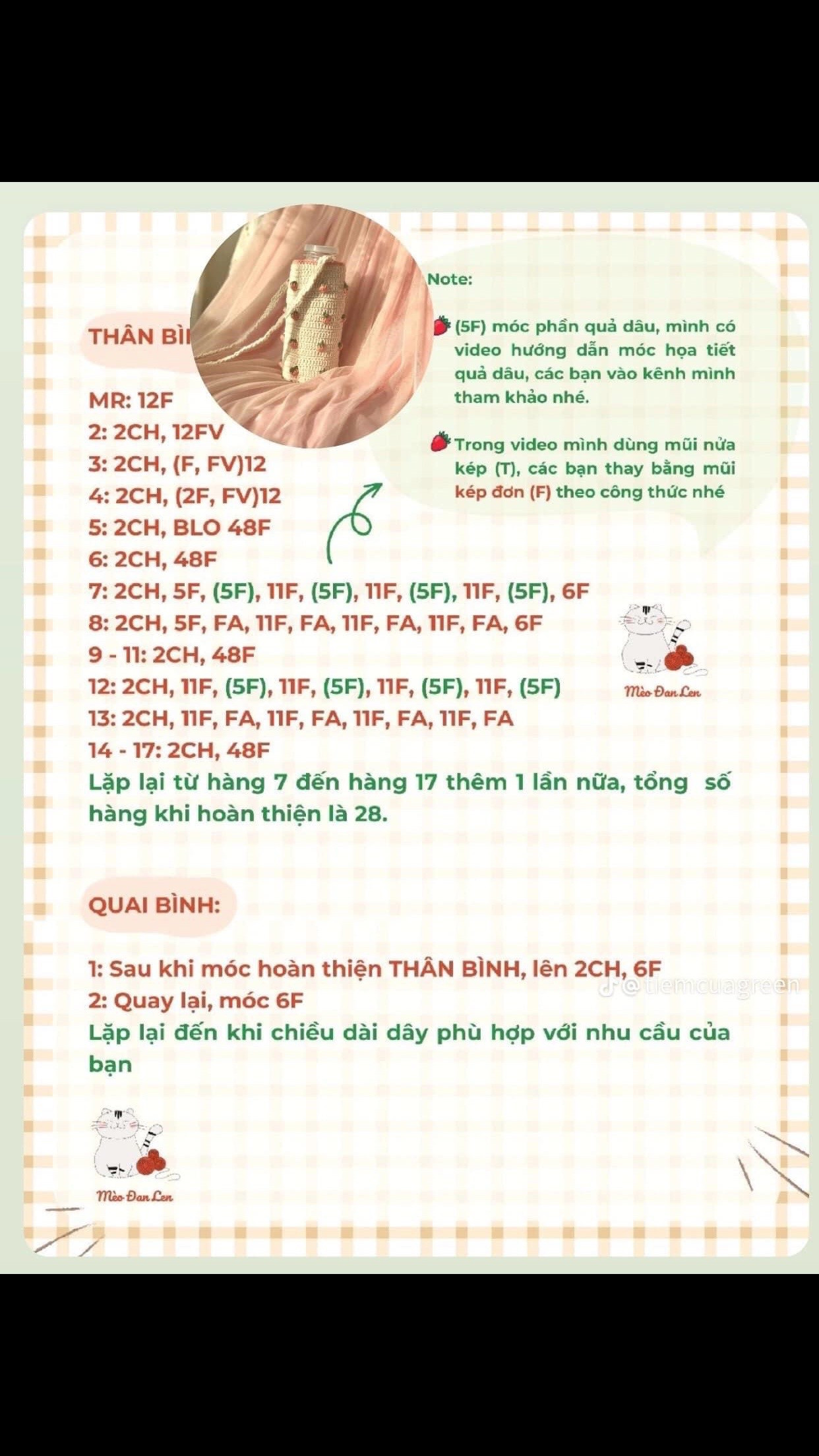 Chart móc len túi bình nước hình quả dâu