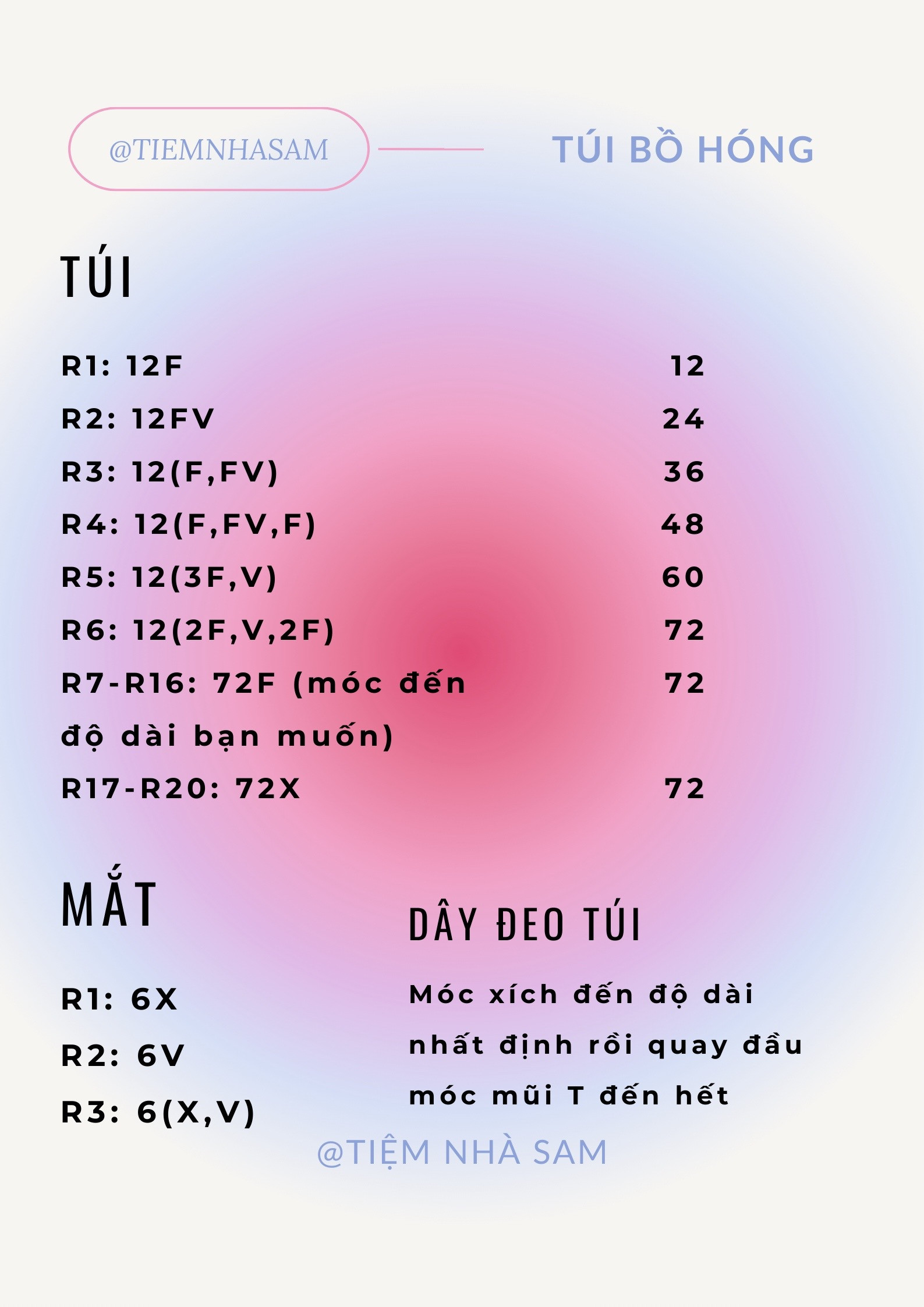 Chart móc len Túi Bồ Hóng xanh đen dễ thương