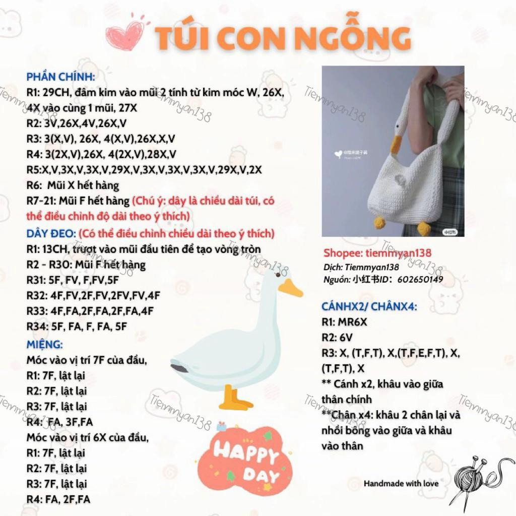 Chart Móc Len Túi Con Ngỗng Trắng Vàng