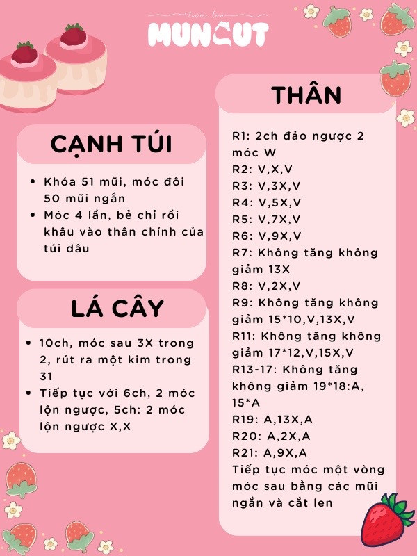Chart móc len túi đeo hình dâu tây dễ thương