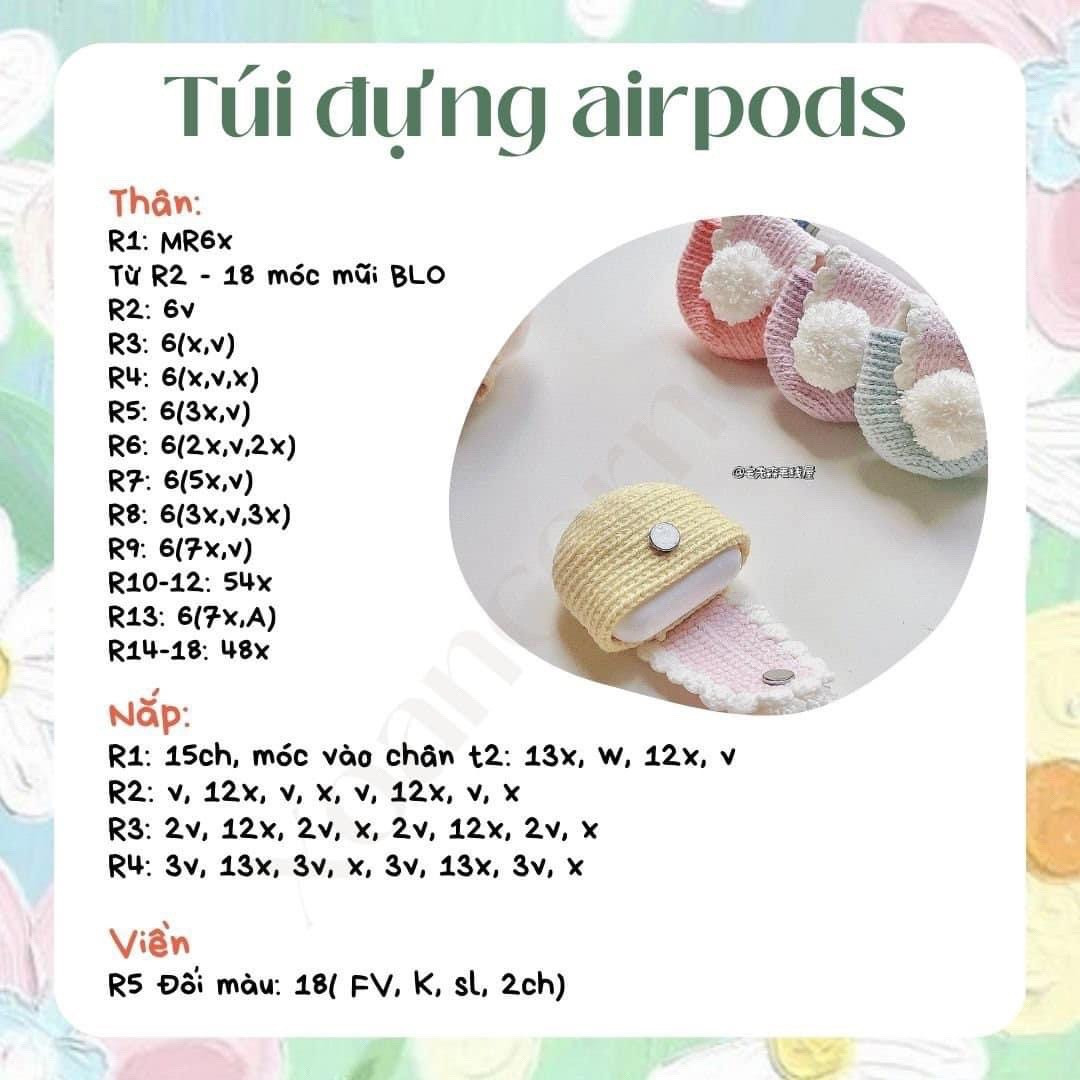 Chart móc len túi đựng tai nghe AirPods nhiều màu pastel