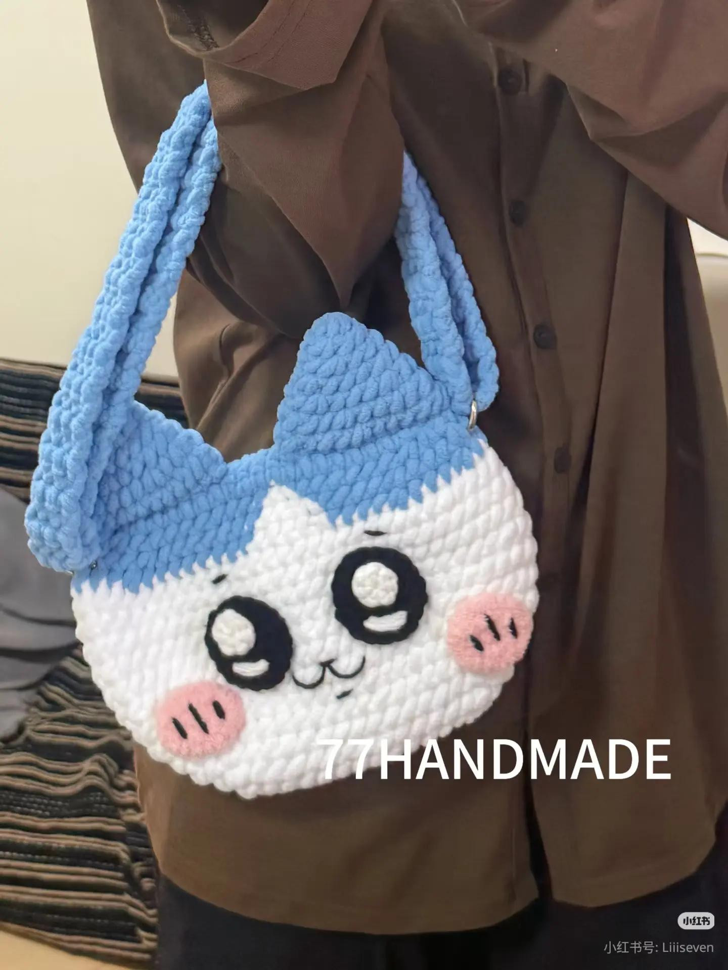 Chart móc len Túi Hachi Nhung Đũa xanh trắng dễ thương