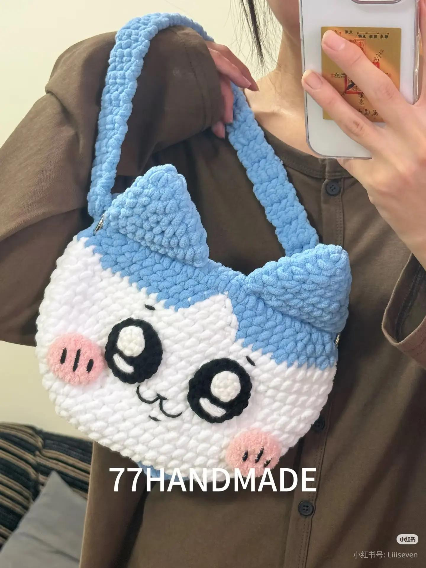 Chart móc len Túi Hachi Nhung Đũa xanh trắng dễ thương