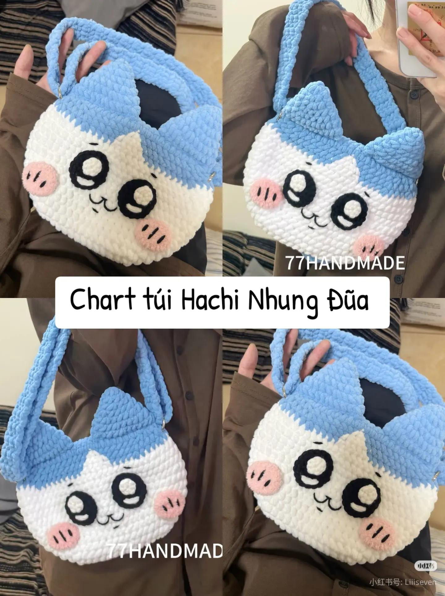 Chart móc len Túi Hachi Nhung Đũa xanh trắng dễ thương