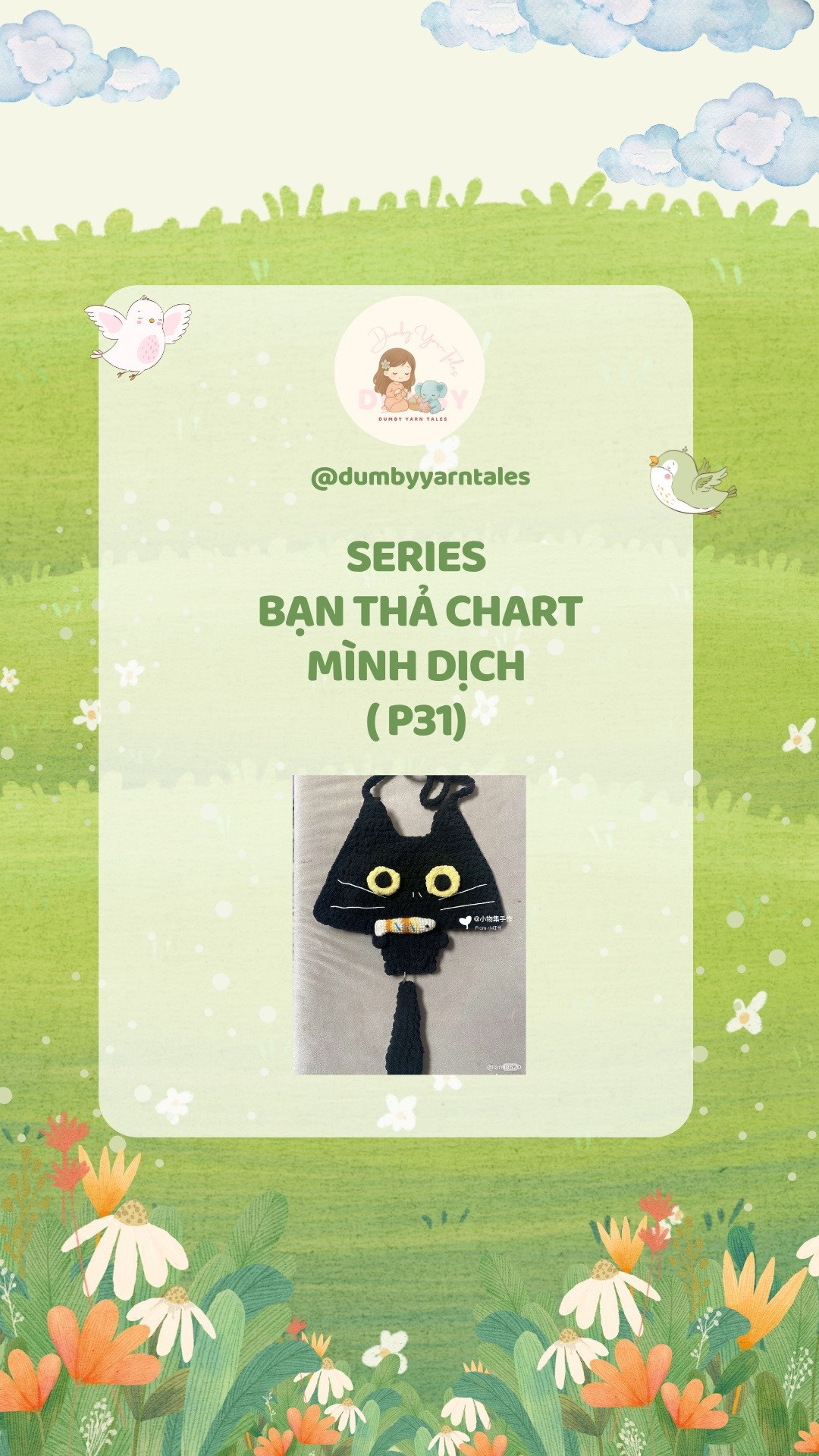 Chart móc len túi mèo đen cầm cá dễ thương