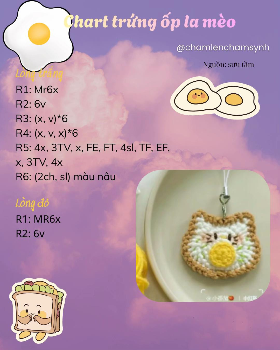 Chart móc len túi Mini và trứng ốp la mèo dễ thương