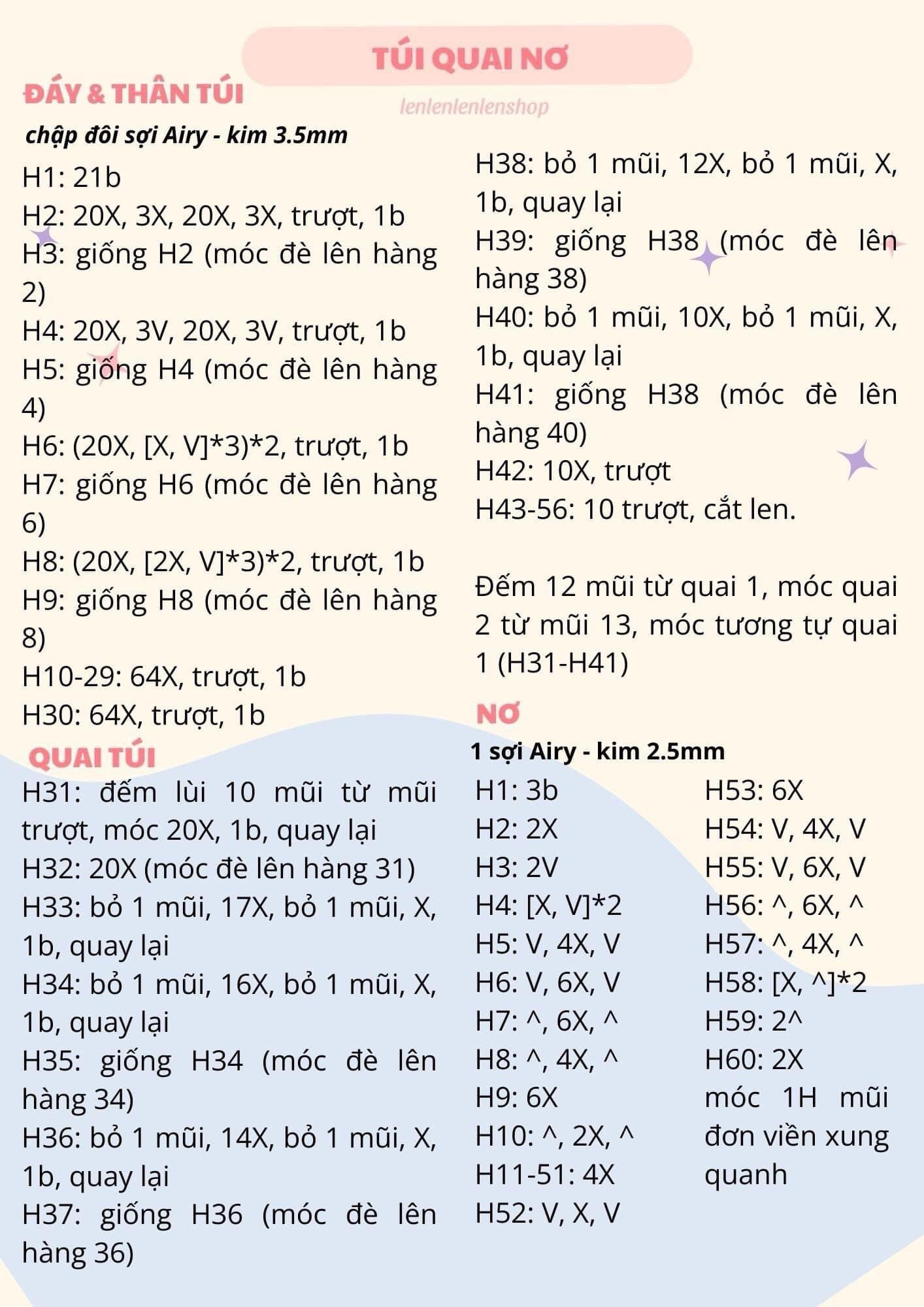 Chart móc len Túi Quai Nơ màu kem