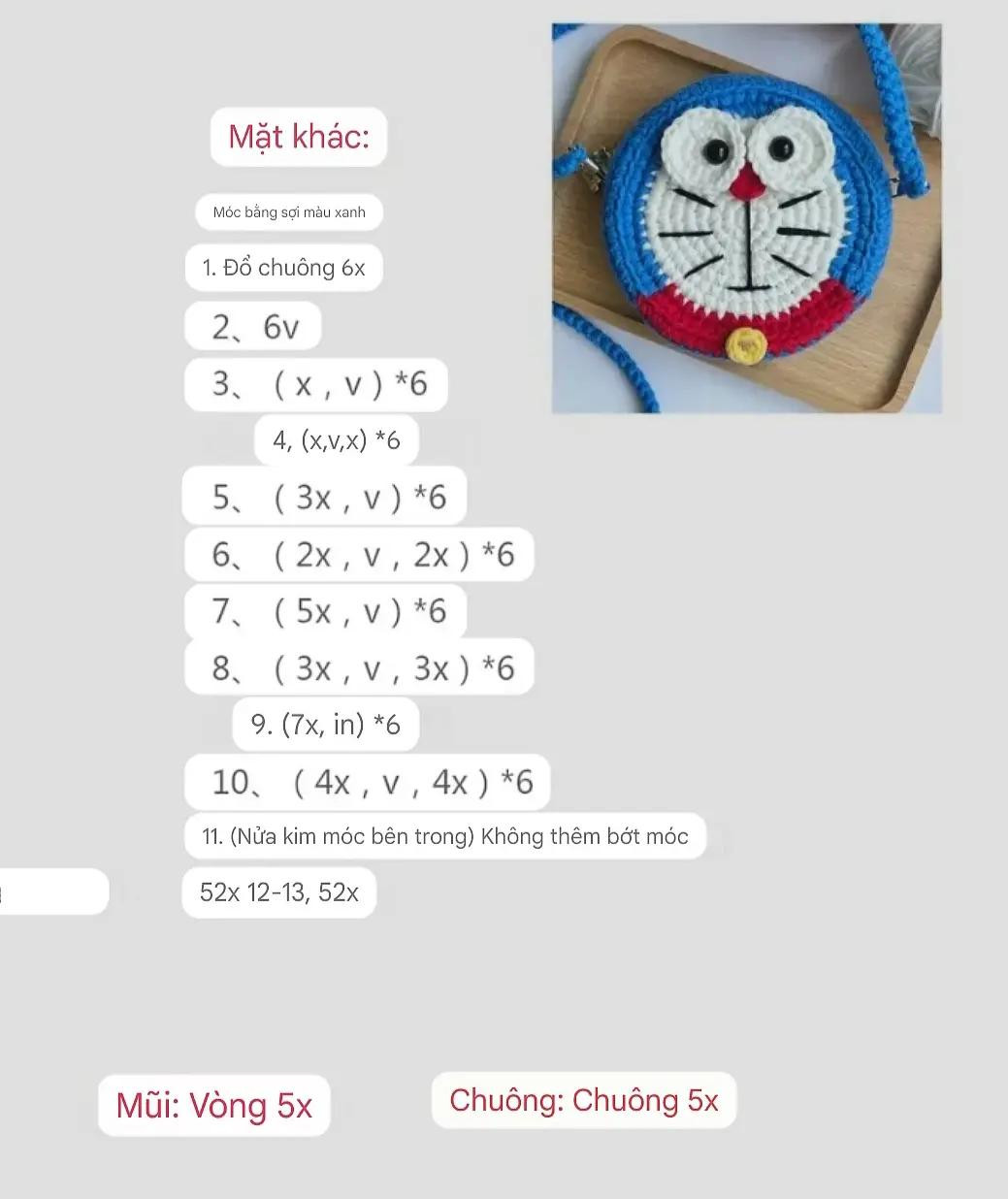 Chart Móc Len Túi Xách Doraemon Tròn, Hướng Dẫn Chi Tiết Từng Hàng