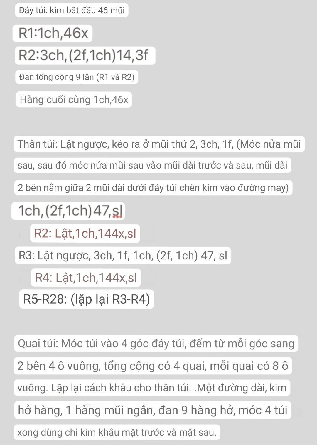 Chart Móc Len Túi Xách Lưới Hình Vuông Màu Xanh và Hồng