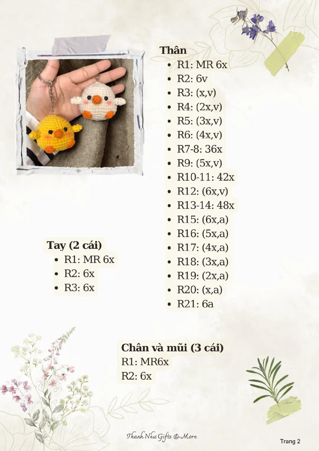 Chart móc len Vịt con cute màu vàng và trắng